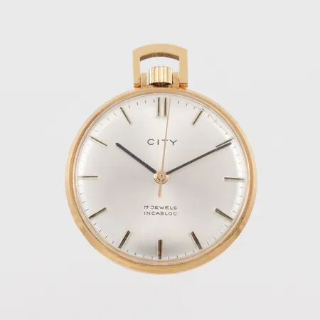 Smyckesur City, tickar igång men ej funktionstestad, diameter ca 32 mm, totalvikt 20.3 gram,18k. Vikt: 20,3 g