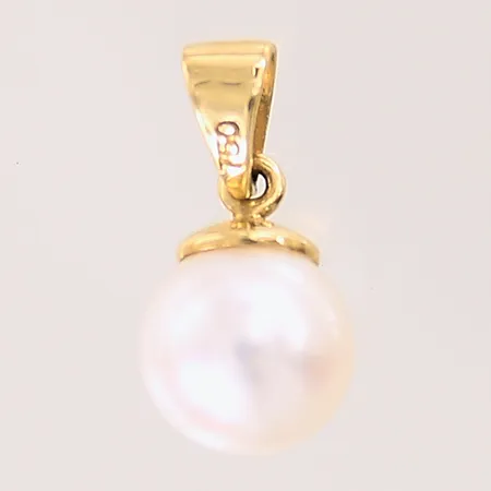 Hänge med odlad pärla, 13x7mm, 18K  Vikt: 1 g