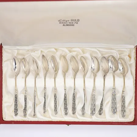 12 Kaffeskedar, Princess, design Tore Eldh för Ceson, Göteborg, tillverkade 1965-1973, längd 10,5cm, silver 830/1000 Vikt: 106,5 g