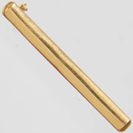 Brosch, 41,4x4,2mm, svenska stämplar, skev broschnål samt skadad krylla, 18K Vikt: 4,2 g