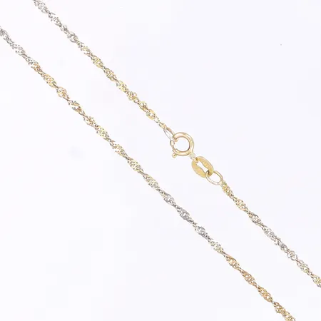 Halskedja Singapore, tvåfärgad, längd 43cm, bredd 1mm, 14K Vikt: 1,5 g