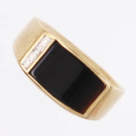 Ring med svart samt vita stenar, stl 19, bredd: 4-10mm, 9K Vikt: 2,8 g