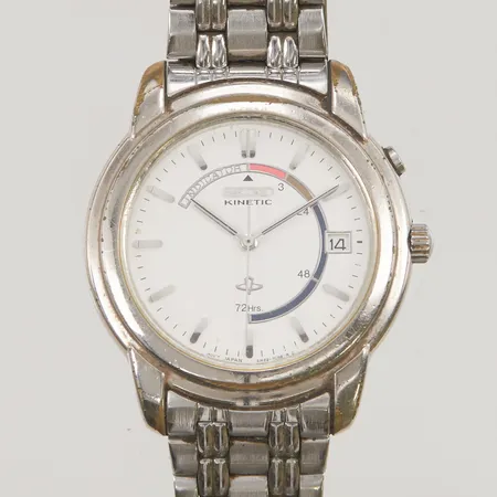 Herrur Seiko Kinetic, 36,5mm, stål, ref: 5M22-7B40, srn: 519220, går ej, sliten boett, inga tillbehör