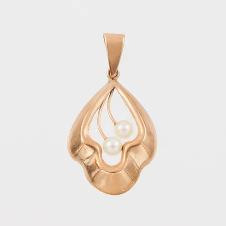 Hänge med pärlor, höjd ca 33 mm, Bengt Hallberg, höjd med ögla 32 mm, 18k. Vikt: 1,5 g