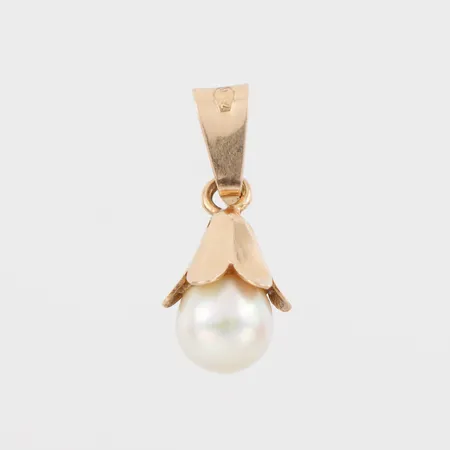 Hänge med pärla, höjd med ögla ca 22 mm, 18k. Vikt: 1,9 g