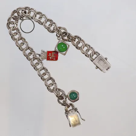 Armband, bismarck med berlocker, 19cm, bredd 9mm, LRB, 925/1000 silver,  Vikt: 26,6 g