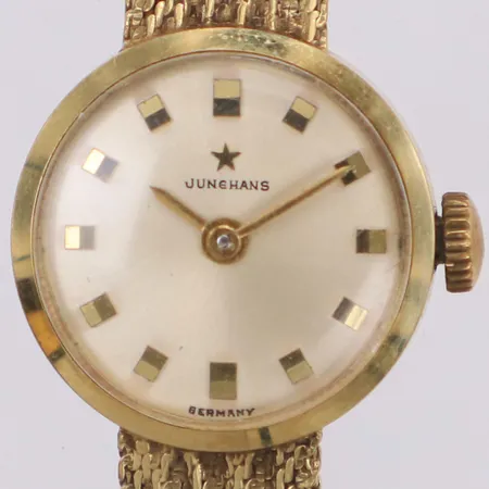 Damur, Junghans, 14K, 17mm, manuell, boettnr: 23461, integrerad länk i 14K, länkens längd ca 18cm, inga tillbehör