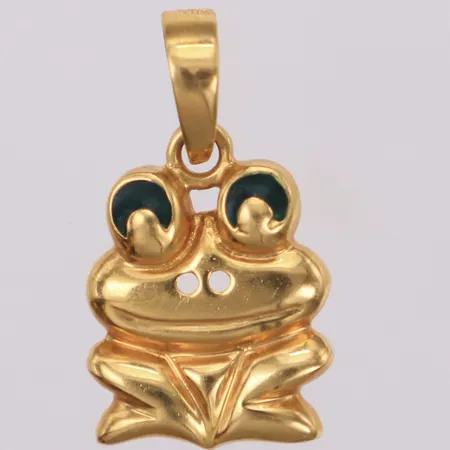 Hänge groda, längd 23mm, bredd 12,7mm, emaljdetaljer, 18K Vikt: 1,9 g