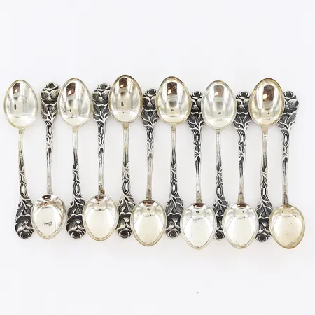 12 kaffeskedar modell Rosen, Mattsson & Olsson Malmö 1966, 105mm, silver 830/1000 Vikt: 138,4 g