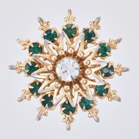 Brosch med stenar, Ø ca 3,5cm, förgylld metall