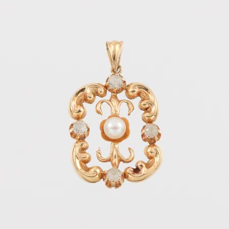 Hänge med stenar och pärlor, höjd ca 4 cm, 18k. Vikt: 4,1 g