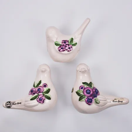 Figuriner, tre fåglar, höjd: ca 8 - 9cm, design Rosa Ljung, Deco Keramik Helsingborg, etikettmärkt