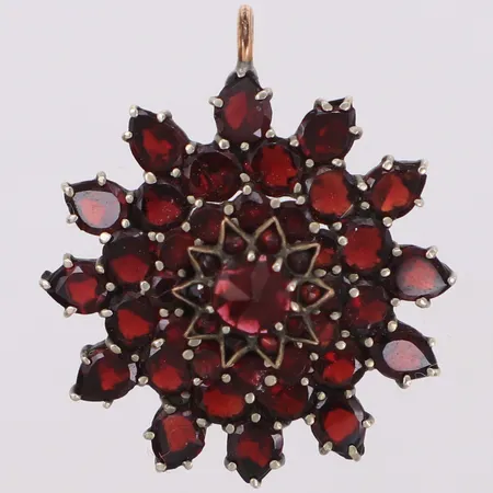 Hänge med granater, längd 31,2mm, bredd 26,8mm, metall