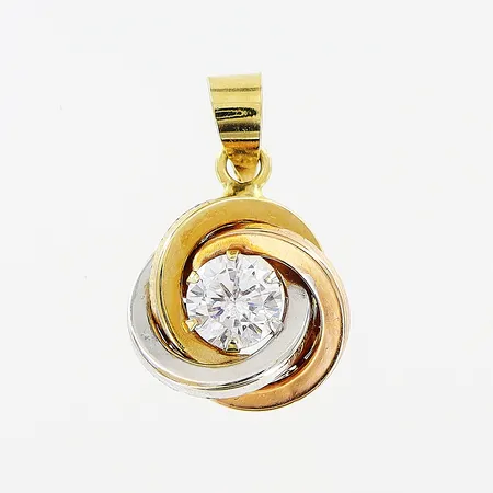 Hänge, vit sten, 15x9mm, vit/röd/gulguld, 18K.   Vikt: 0,5 g