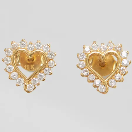 Örhängen, hjärtan med vita stenar, 7,7x7,8mm, 18K Vikt: 1,2 g
