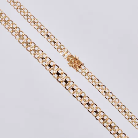 Collier doserad X-länk, längd: ca 44cm, bredd: ca 5-8mm, SÄAB, Stockholms Ädelsmide Ab, Solna, år 1967, 18K  Vikt: 18 g