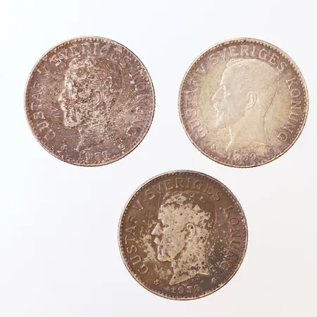 3 Silvermynt, Gustav V Sveriges Konung, Ø31mm, 2 kr, år 1939, 800/1000 silver Vikt: 45 g
