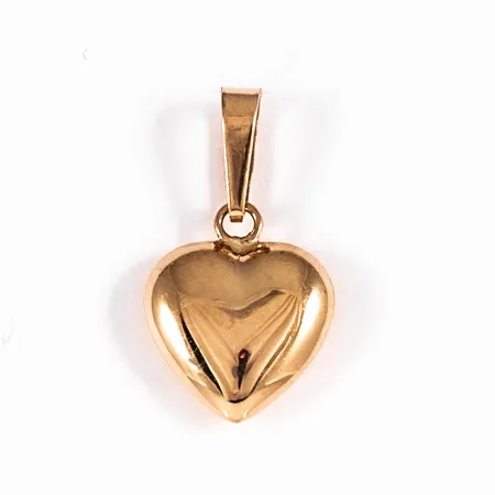 Hänge, Hjärta i 18K guld. Det är 9,5 mm brett, 17 mm långt inkl. ögla och väger 0,4g. Stämplad GHA, 750.