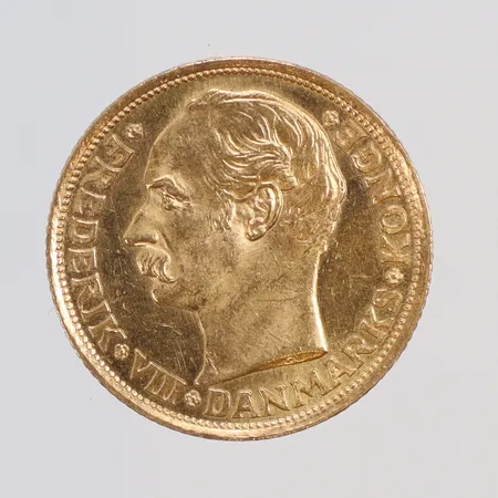 Mynt 10kr Danmark Frederik VIII 1909, Ø18mm, 21,6K Vikt: 4,5 g