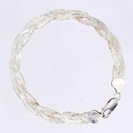 Armband flätat, GHA, längd 19cm, bredd 8mm, silver 925/1000 Vikt: 8,4 g