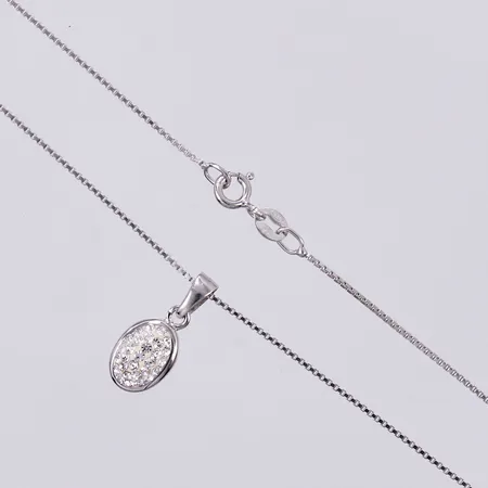 Halskedja Venezia, längd ca 36cm, bredd ca 1mm, hänge med vita stenar, längd ca 1,9cm, bredd ca 8mm, OP, 925/1000 silver   Vikt: 2,8 g