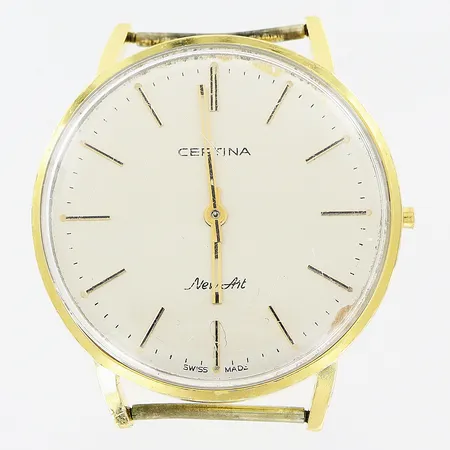 Herrur Certina, New Art, 18K, manuell, Ø33mm, fungerar ej, uppdragskrona saknas, länk saknas, gravyr, bruttovikt 26,9g, inga tillbehör