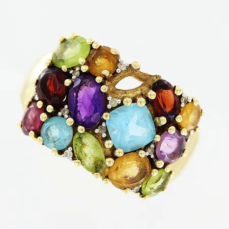 Ring, färgstenar, stl 20, en sten saknas, 18K Vikt: 6,1 g