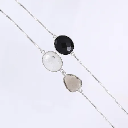 Halscollier med kvarts, ca 90cm, bredd 1-14mm, modell utan lås, silver 925/1000 Vikt: 14,6 g