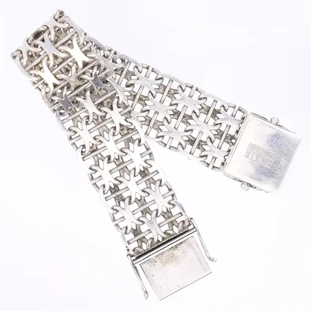 Armband, X-länk, svenska stämplar 1978, längd 20cm, bredd 20mm, slitage, silver 830/1000 Vikt: 51,3 g