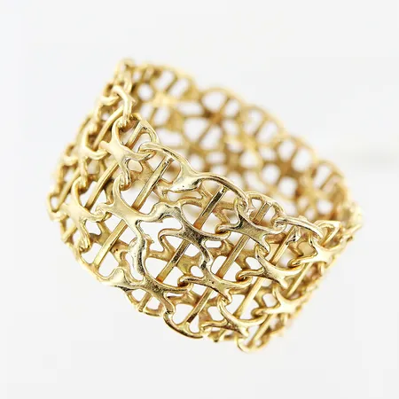 Ring X-länk, stl 19¼, bredd 12mm, defekter på skenan, 18K Vikt: 4,7 g