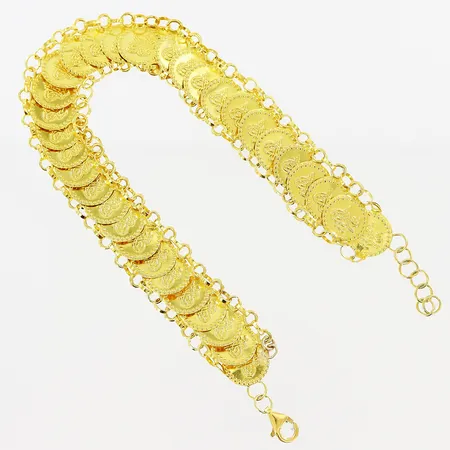 Armband, myntimitationer, justerbar storlek 18-19,5cm, bredd 13mm, skevheter, 21K. Vikt: 8 g