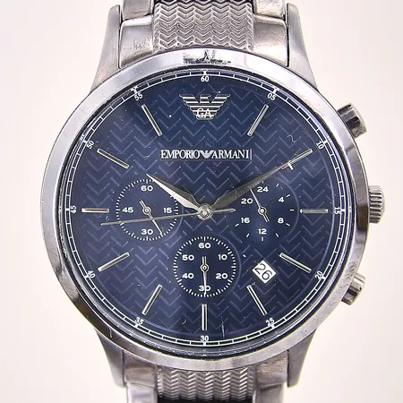 Herrur Emporio Armani, stål, quartz, ref-nr: AR-2505, serie-nr: 112106, Ø43mm, mineralglas, datum, kronograf, mindre repor på boett samt länk, batteribyte krävs, inga tillbehör