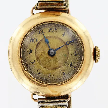 Damur 14K, Ø25mm, manuell, fungerar ej, ställbar länk i gulmetall, bruttovikt 25,2g, inga tillbehör.