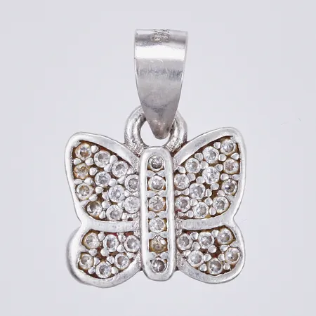 Hänge Fjäril med vita stenar, längd ca 1,4cm, bredd ca 10mm, 925/1000 silver  Vikt: 1 g