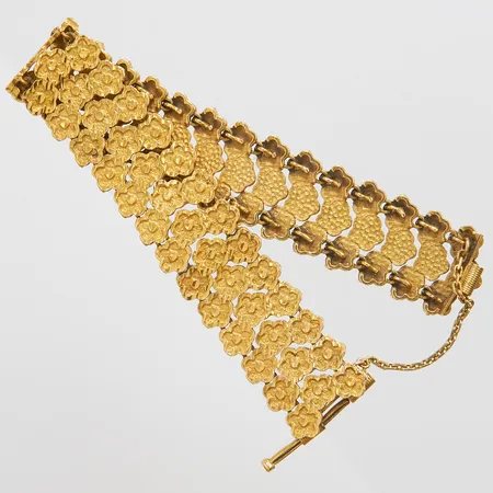 Armband, blommor, längd: ca.18cm, bredd: 18mm, säkerhetskedja, ostämplad, 14K Vikt: 44,3 g