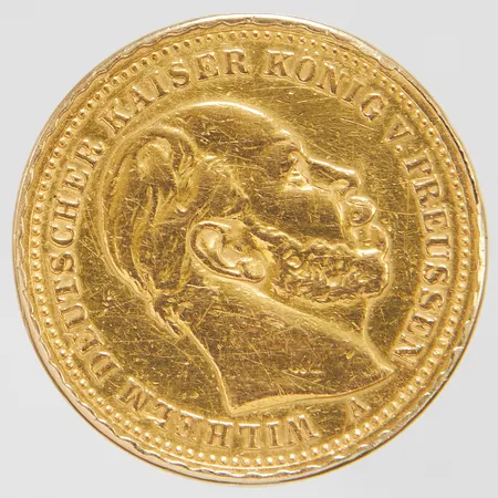 Ring, Ø19+, bredd: 3,5-23,2mm, svenska stämplar, 18K, infattat guldmynt, 20 Mark, Wilhelm I, Preussen, 1887, 900/1000, 21,6K, bruttovikt 15,6g Vikt: 15,6 g