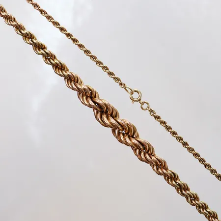 Collier, ihålig doserad cordell, längd 54,5cm, bredd 2,5-10mm, trögt lås, tvåfärgad, 14K  Vikt: 19 g