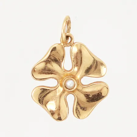 Hänge fyrklöver, pärla, 15x20mm, 18K Vikt: 1,1 g