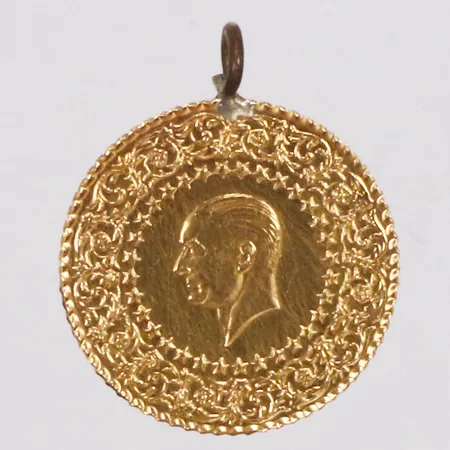Hänge, mynt Attaturk år 2001, Ø18mm, ögla ej i guld, 21,6K Vikt: 1,8 g