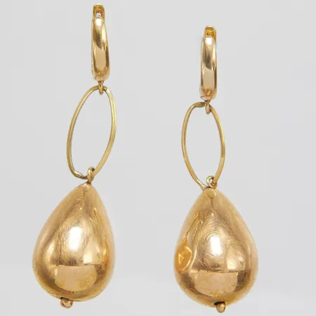 Örhängen, droppar, ihåliga, längd: ca.50mm, bucklor, 14K Vikt: 4,6 g