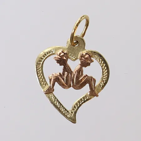 Hänge, hjärta med tvillingar, 20,5x13,5mm, tvåfärgad, 14K Vikt: 0,7 g