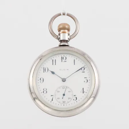 Lokur Elgin, tickar igång men ej funktionstestat, diameter ca 5 cm,sterlingsilver.