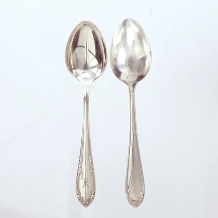 6 Kaffeskedar, längd 11,2mm, modell Slottsbarock, Hallbergs Guldsmeds Ab C G , år 1945, gravyr, silver 800/1000 Vikt: 71,9 g