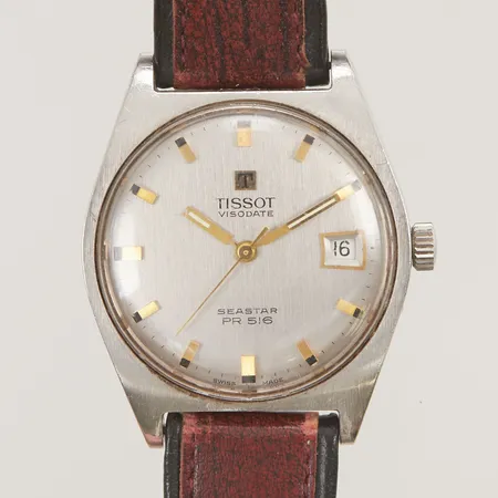 Herrur Tissot Visodate Seastar PR516, 34mm, stål, automatic, stål, repigt plexiglas, slitet läderband