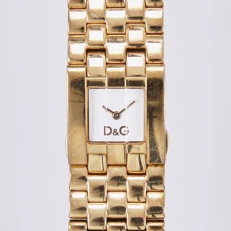 Damur D&G, quartz, Ø ca 24mm, förgylld, repigt, batteribyte krävs, inga tillbehör