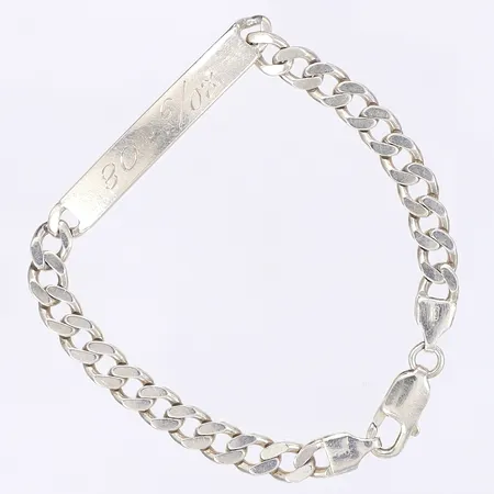 Armband Pansar med namnbricka, längd 19cm, bredd 6mm, GHA, slitage, gravyr, silver 925/1000 Vikt: 16 g