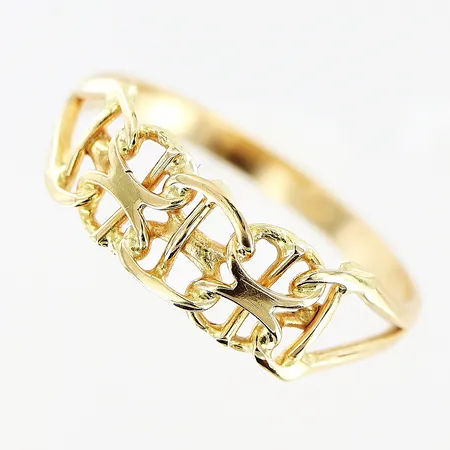 Ring, X-länk, stl 18, bredd 2-6mm, 18K. Vikt: 1,9 g