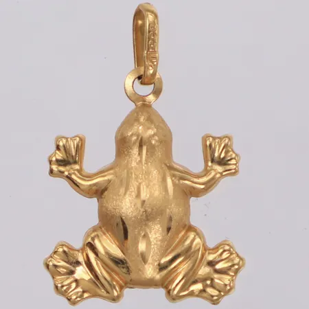 Hänge groda, längd 21mm, bredd 14mm, ihålig, 18K Vikt: 0,8 g