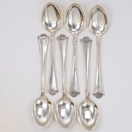 6 Skedar, längd 15cm, Norge, silver 830/1000 Vikt: 152 g