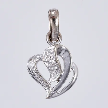 Hänge, hjärta med diamanter ca 2x0,001ct, längd: ca 1,4cm, bredd: ca 8mm, vitguld, 14K Vikt: 0,7 g